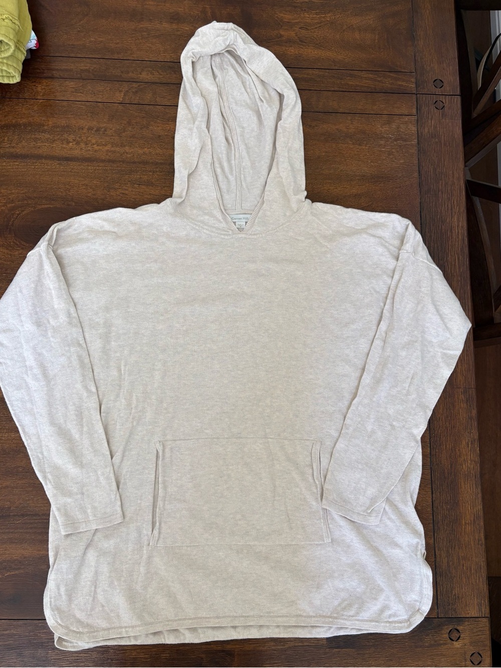 Garnet Hill Slouchy Kangaroo Pocket Knit Hoodie Sweater Beige Lightweight M